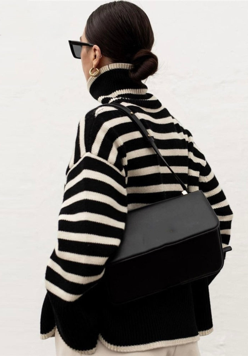 Esther | Damen Schwarz Rollkragenpullover | Oversize