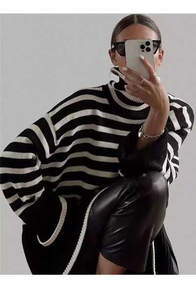 Esther | Damen Schwarz Rollkragenpullover | Oversize