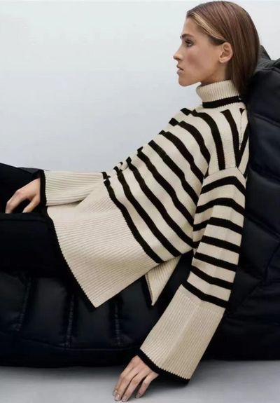 Esther | Damen Schwarz Rollkragenpullover | Oversize