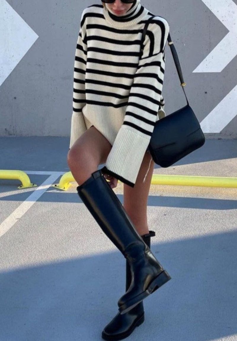 Esther | Damen Schwarz Rollkragenpullover | Oversize