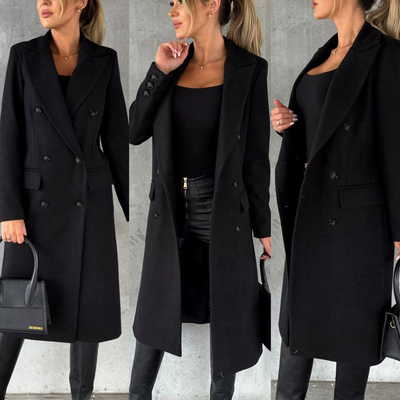 Geneva | Damen Schwarz Trenchcoat | Langer Jacke