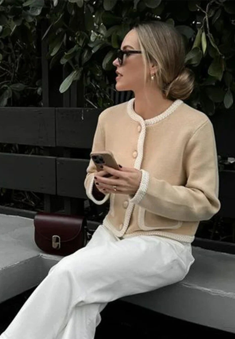 Jacklynn | Damen Strickjacke Kurz | Beige