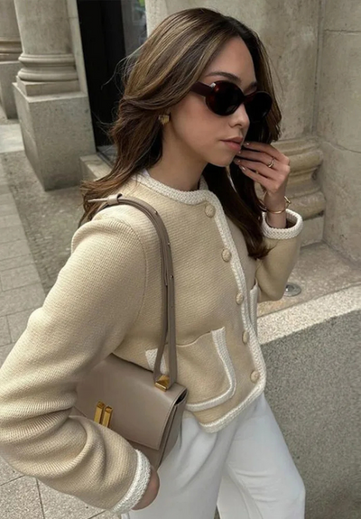 Jacklynn | Damen Strickjacke Kurz | Beige