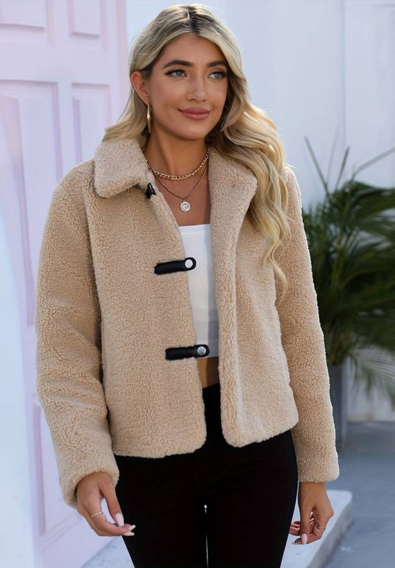 Janelle | Damen Teddy Jacke | Beige