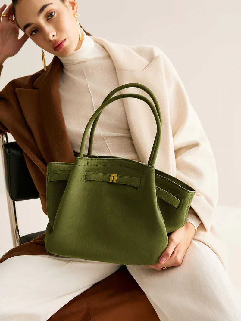 Damen Shopper Wildleder Tasche  – Grün & Geräumig