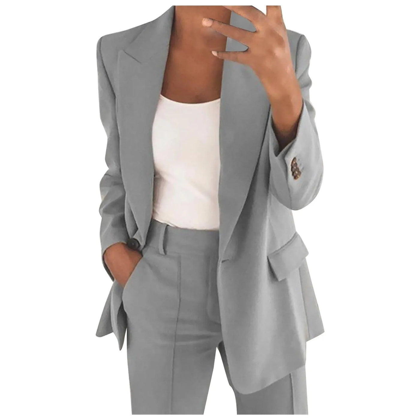 MiraSet - Damen-Anzugset mit Blazer und Hose in einfarbiger Farbe