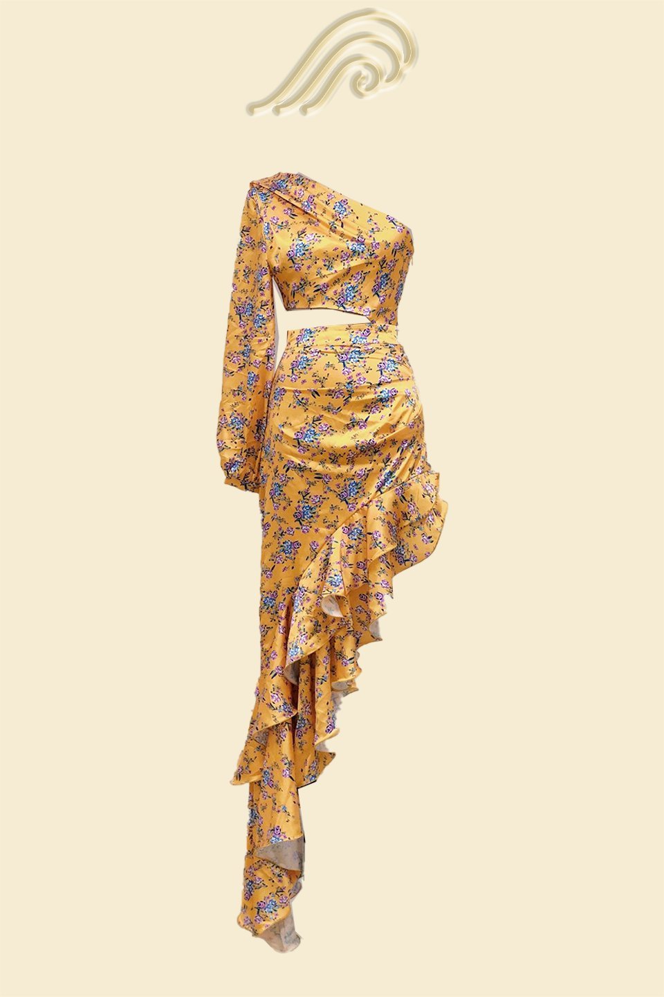 Avelena | Bedrucktes Asymmetrisches Maxikleid mit Rüschen