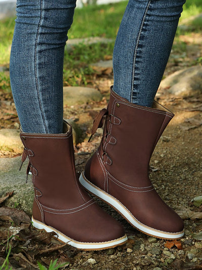 Avelena | Flache Stiefel mit Schnalle und Schnürverschluss