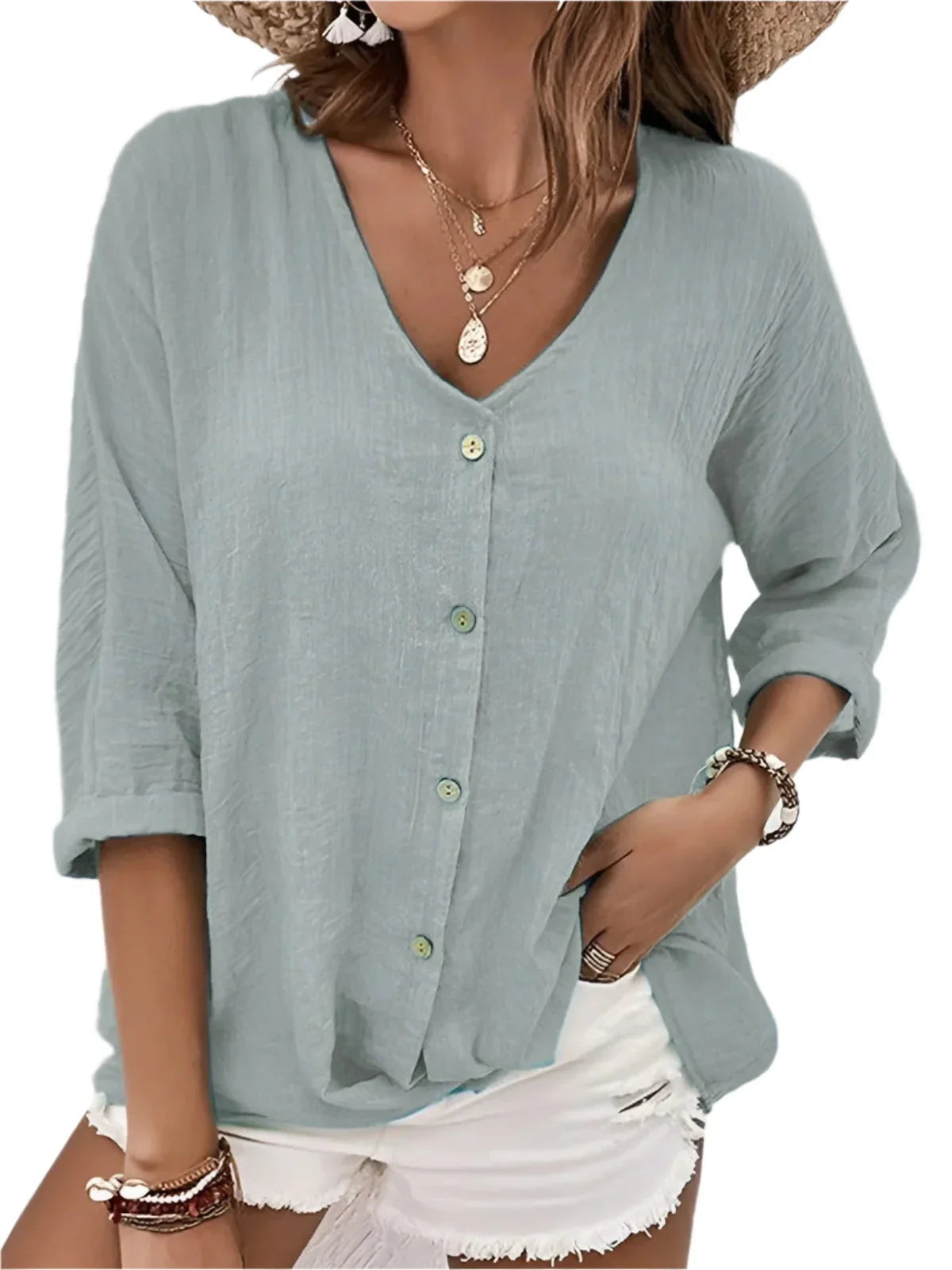 Seira – Baumwoll-Leinen-Bluse mit Knöpfen