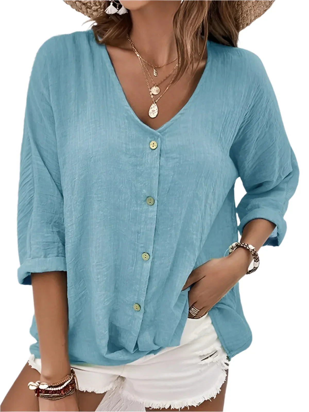 Seira – Baumwoll-Leinen-Bluse mit Knöpfen