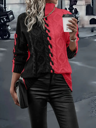 Leovia – Eleganter Gestreifter Pullover Mit Hohem Kragen