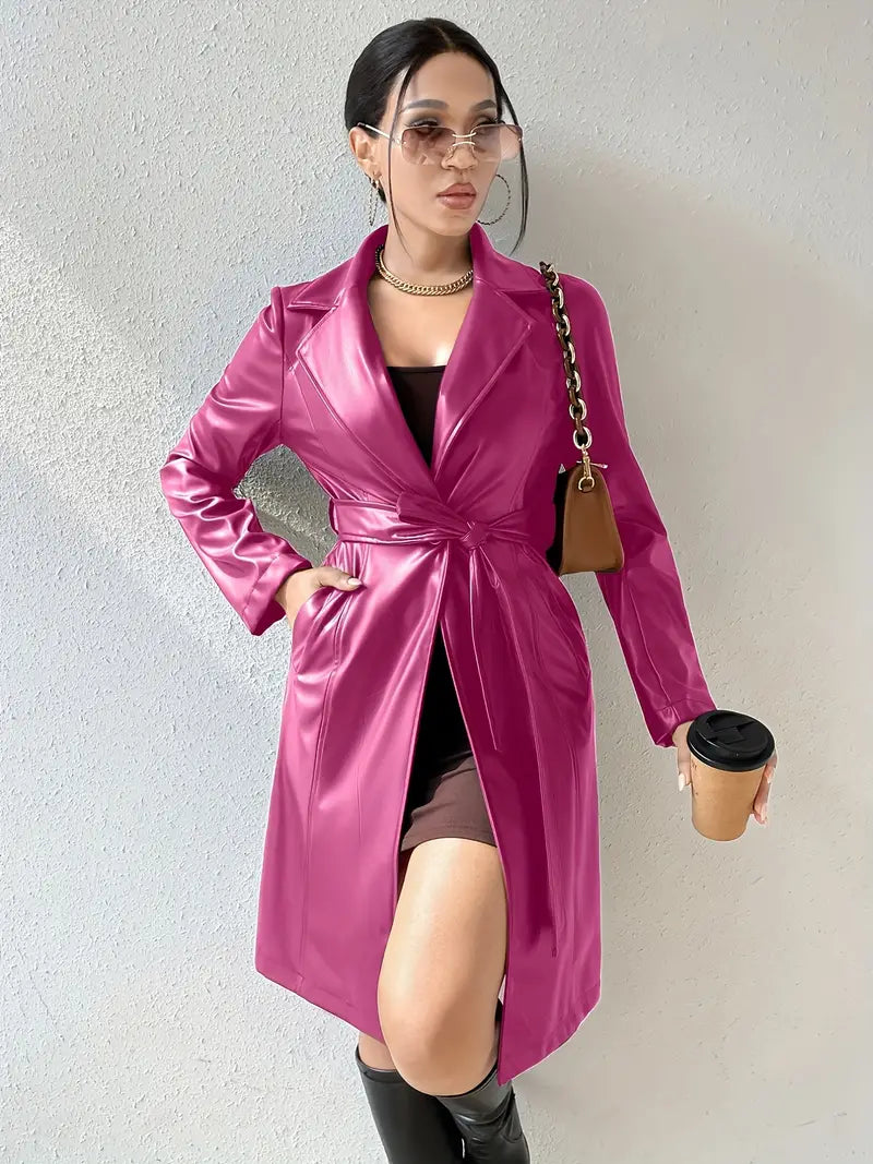 Avelena | Urban Luxe Solid Revers Jacke Longline Vorne Offen Lässig