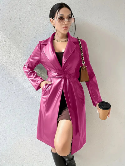 Avelena | Urban Luxe Solid Revers Jacke Longline Vorne Offen Lässig