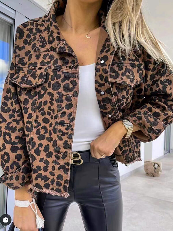 Avelena | Langärmelige Jeansjacke mit Leopardenmuster