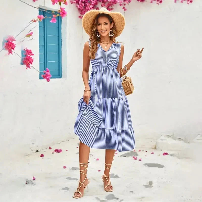 Nythera – Elegantes Ärmelloses Baumwollkleid mit Streifen