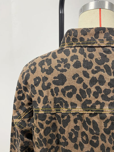 Avelena | Langärmelige Jeansjacke mit Leopardenmuster