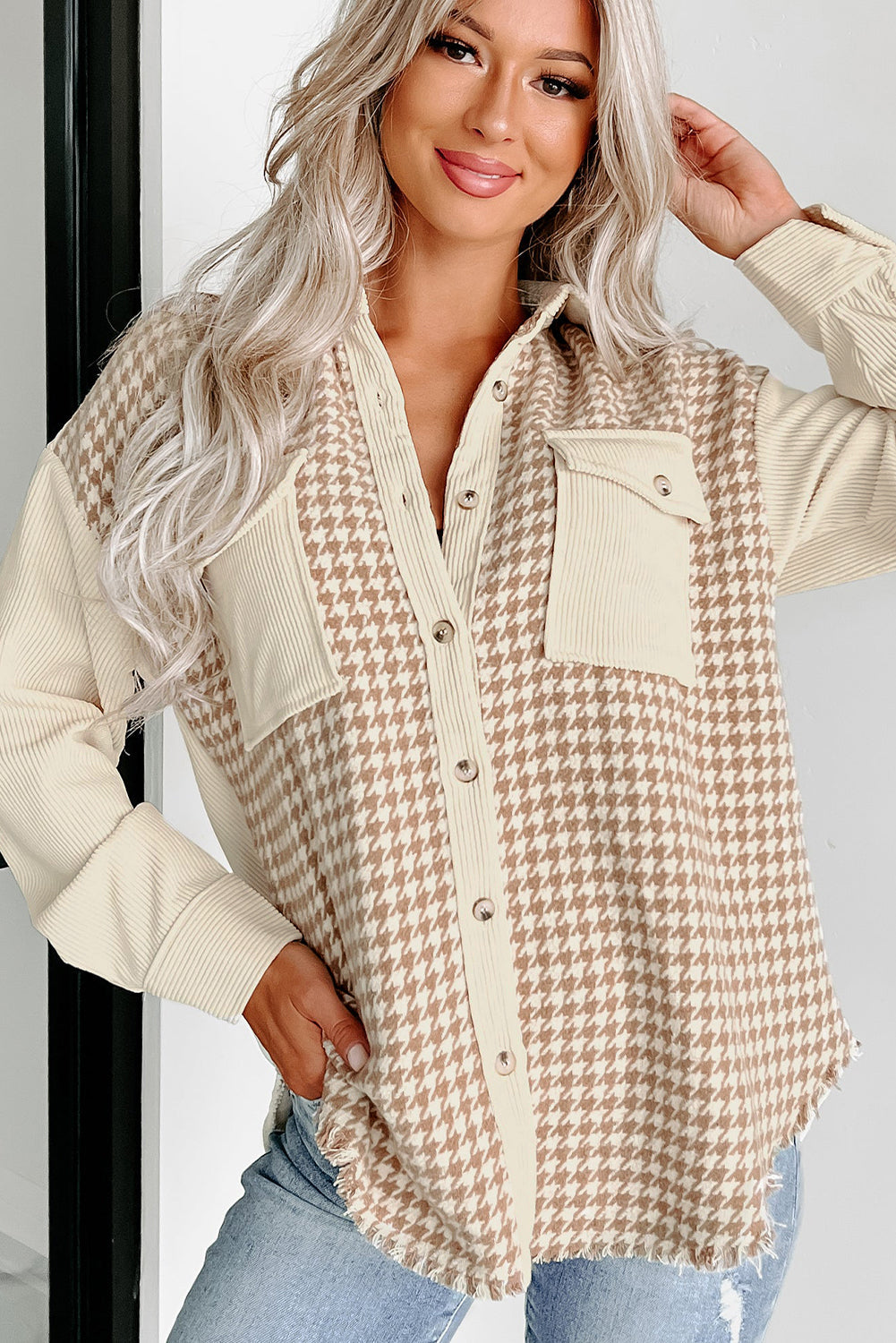 Oversize-Hemdjacke im Hahnentrittmuster | Schick & Gemütlich | Stilvoller Look