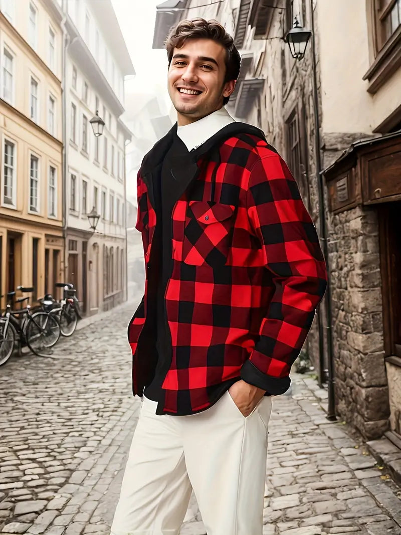 Avelena | Modische, Karierte Herrenjacke mit Kapuze