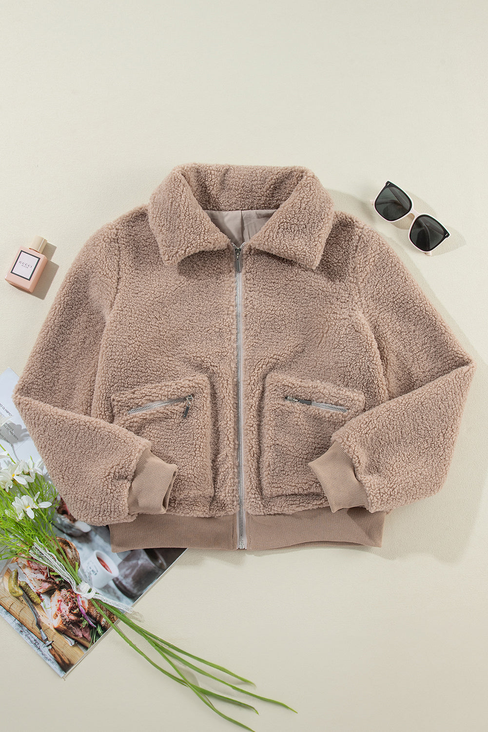 Teddy-Bomberjacke mit Reißverschluss | Flauschige Textur | Bequem & Stylisch