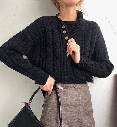 Strukturierter Pullover | Hoher Kragen mit Knöpfen | Eleganter Komfort