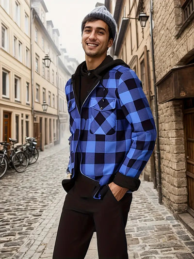 Avelena | Modische, Karierte Herrenjacke mit Kapuze