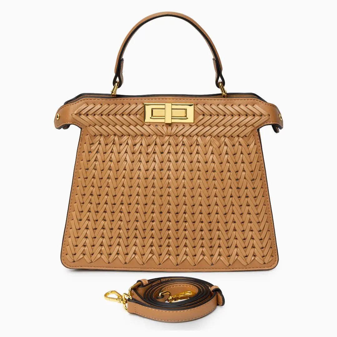 Estelle | Elegante geflochtene Handtasche mit Drehverschluss & goldenen Details