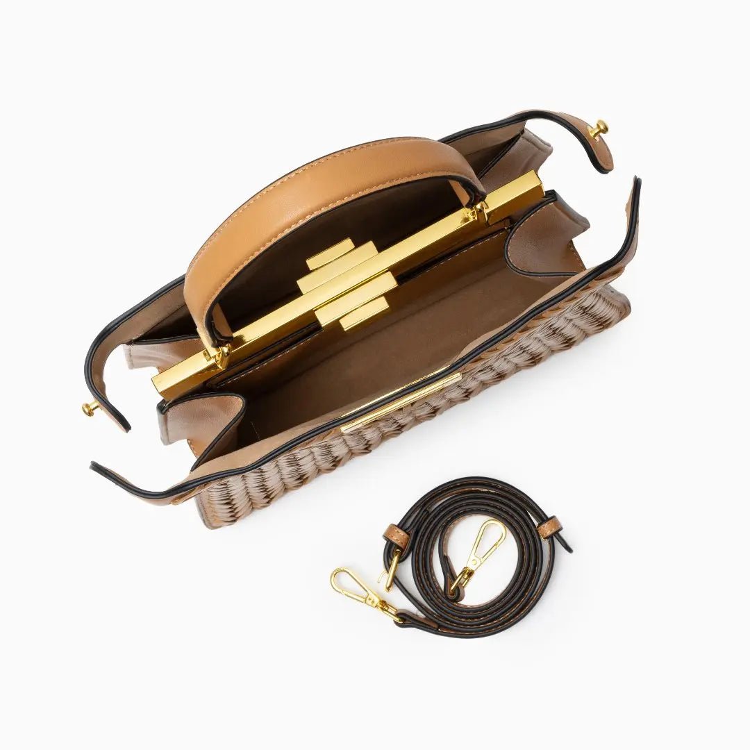 Estelle | Elegante geflochtene Handtasche mit Drehverschluss & goldenen Details