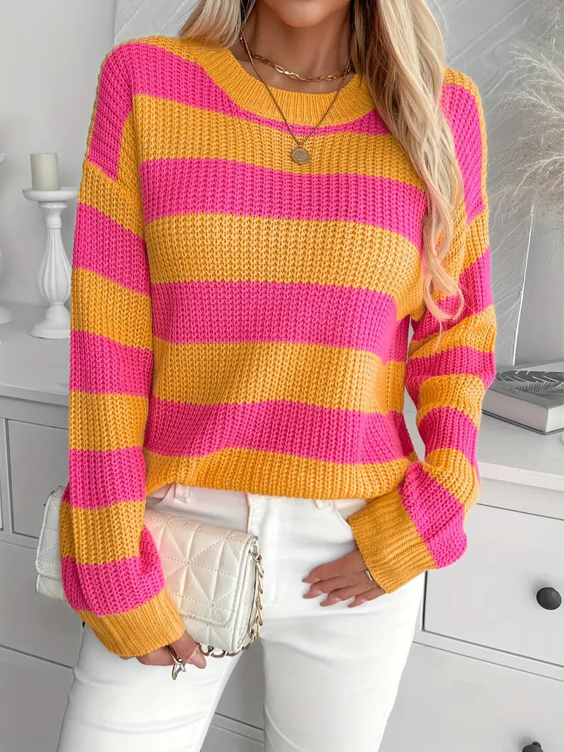 Avelena | Verspieltes Muster Lässiger Colorblock-Gestreifter Strickpullover