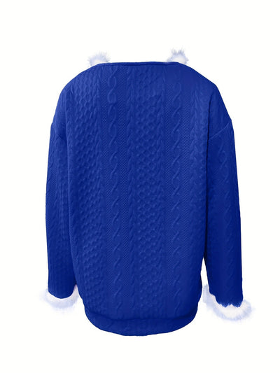 Avelena | Weihnachtlicher Pullover mit Kunstpelzbesatz