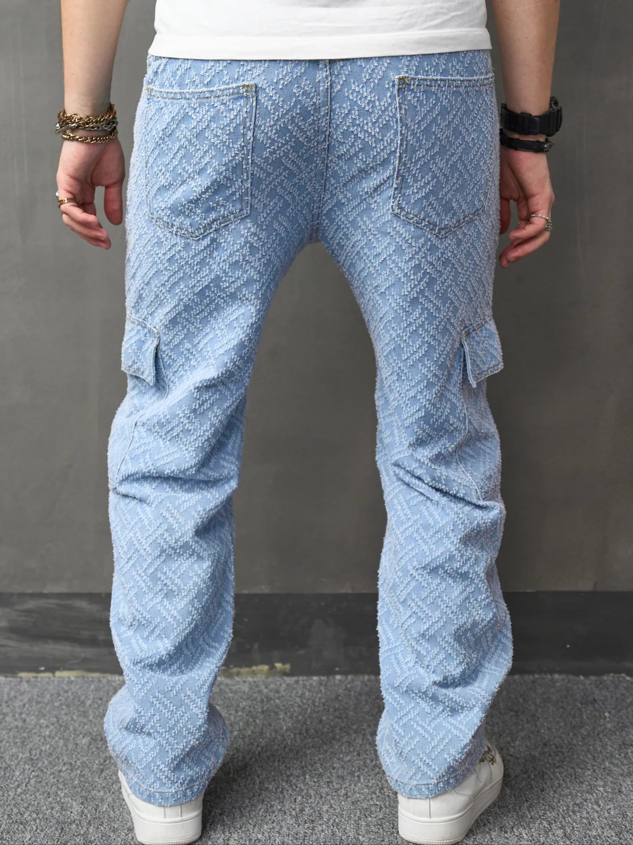 Aponte - Herrenjeans Hellblau Weites Bein Casual Stil