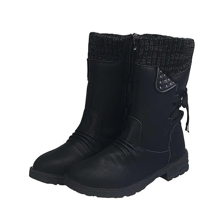 Gefütterte Winterstiefel | Strickmanschette & Schnürdetails | Warmer Komfort