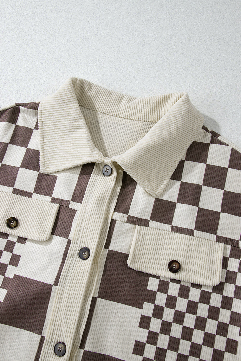Karierte Oversized-Hemdjacke | Cord-Textur | Retro-Chic
