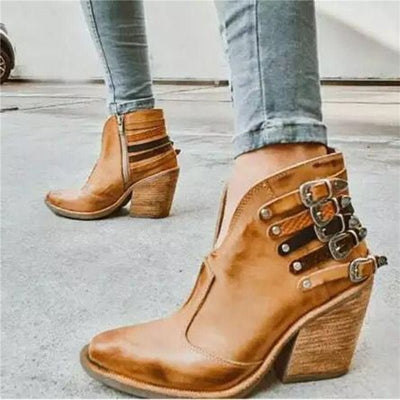 Avelena | Lederne Country Cowgirl Stiefel mit Hohem Absatz