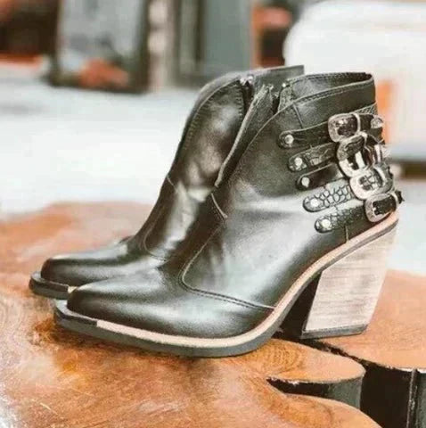 Avelena | Lederne Country Cowgirl Stiefel mit Hohem Absatz
