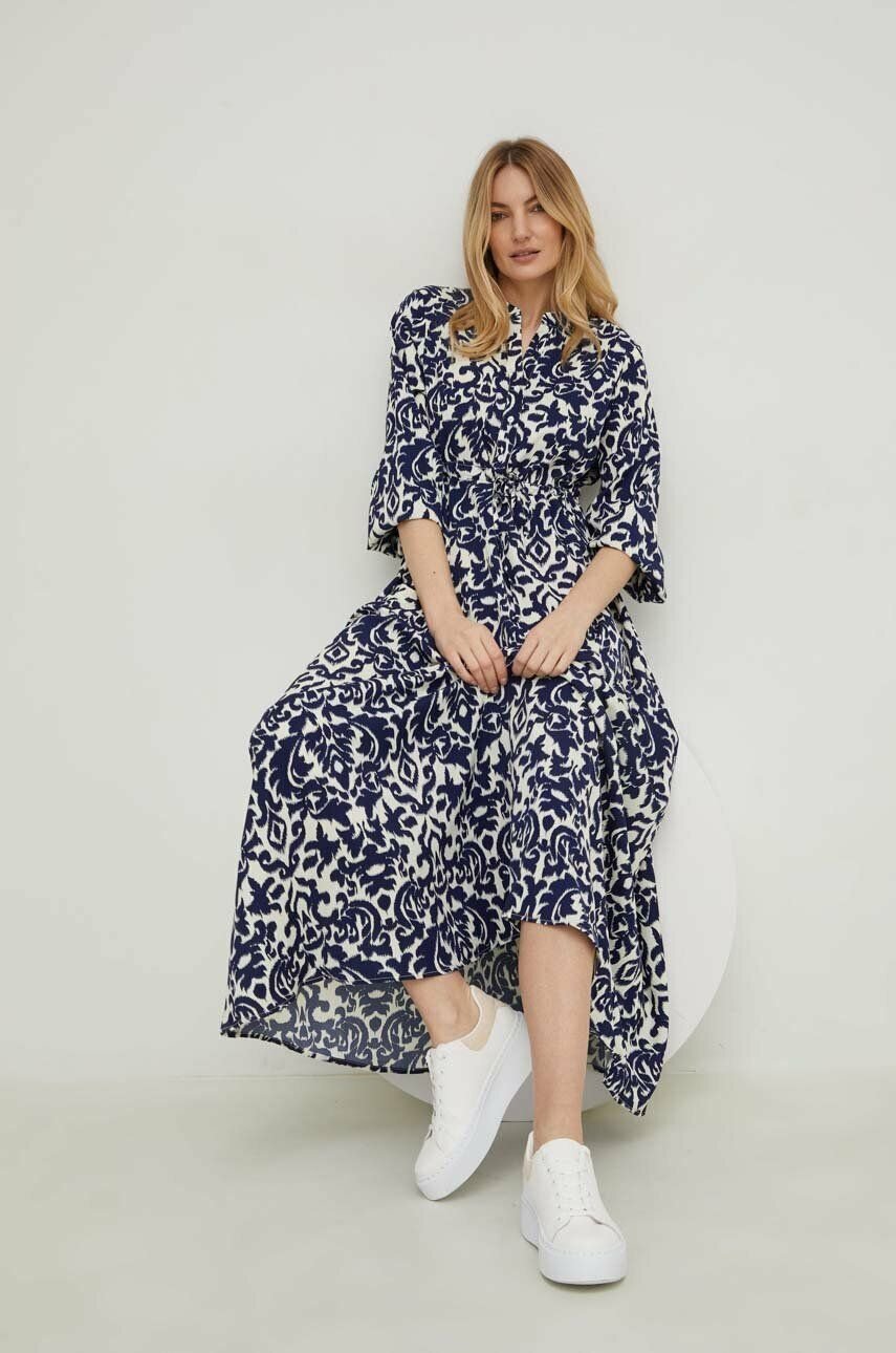 Avelena | Bedrucktes Midi-Hemdkleid mit Kordelzug