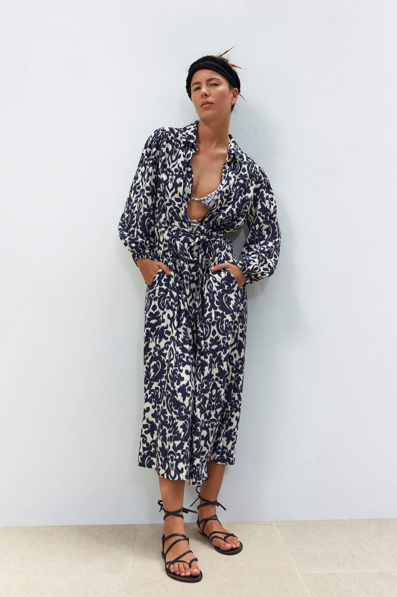 Avelena | Bedrucktes Midi-Hemdkleid mit Kordelzug