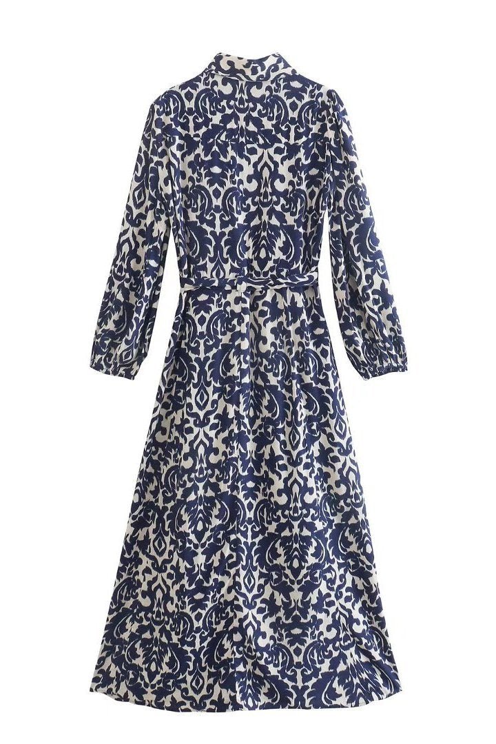 Avelena | Bedrucktes Midi-Hemdkleid mit Kordelzug