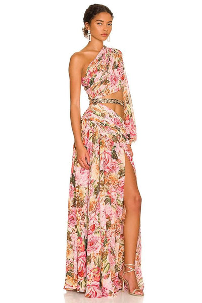 Avelena | Gertrude Bedrucktes Asymmetrisches Maxikleid mit Ausschnitten
