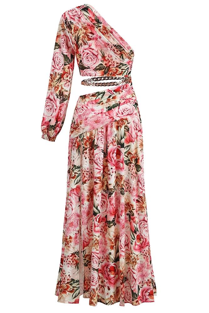 Avelena | Gertrude Bedrucktes Asymmetrisches Maxikleid mit Ausschnitten