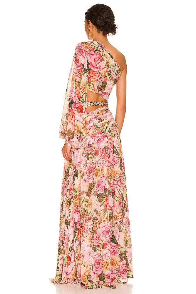 Avelena | Gertrude Bedrucktes Asymmetrisches Maxikleid mit Ausschnitten