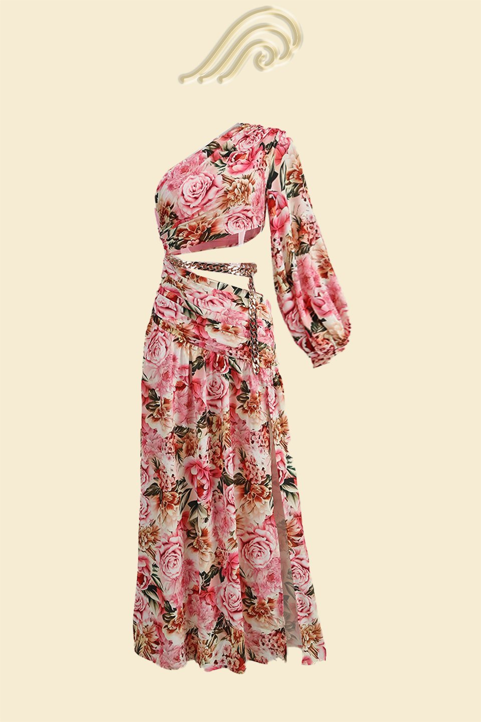 Avelena | Gertrude Bedrucktes Asymmetrisches Maxikleid mit Ausschnitten