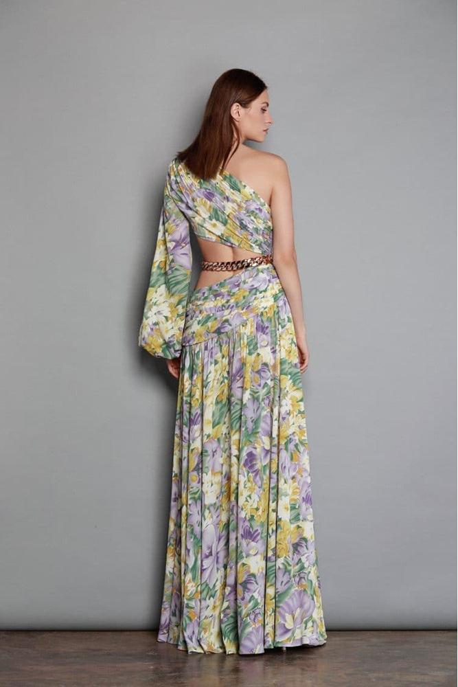 Avelena | Gertrude Bedrucktes Asymmetrisches Maxikleid mit Ausschnitten