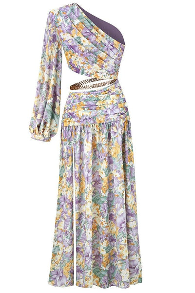 Avelena | Gertrude Bedrucktes Asymmetrisches Maxikleid mit Ausschnitten