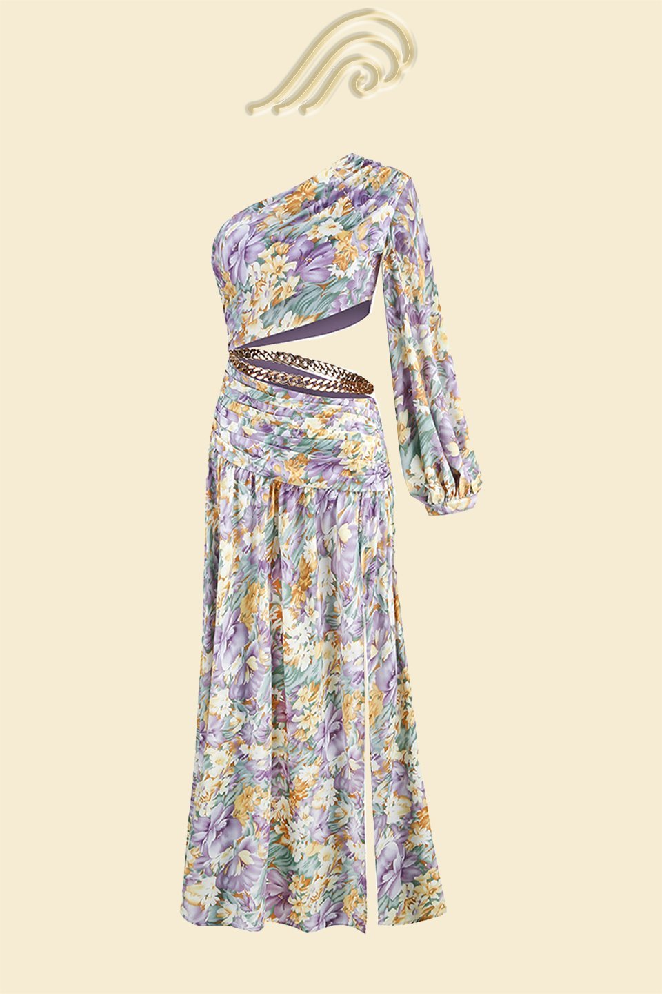 Avelena | Gertrude Bedrucktes Asymmetrisches Maxikleid mit Ausschnitten