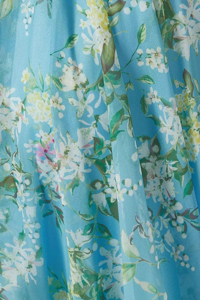 Avelena | Bedrucktes Chiffon-Maxikleid mit Rüschen und Schnürung