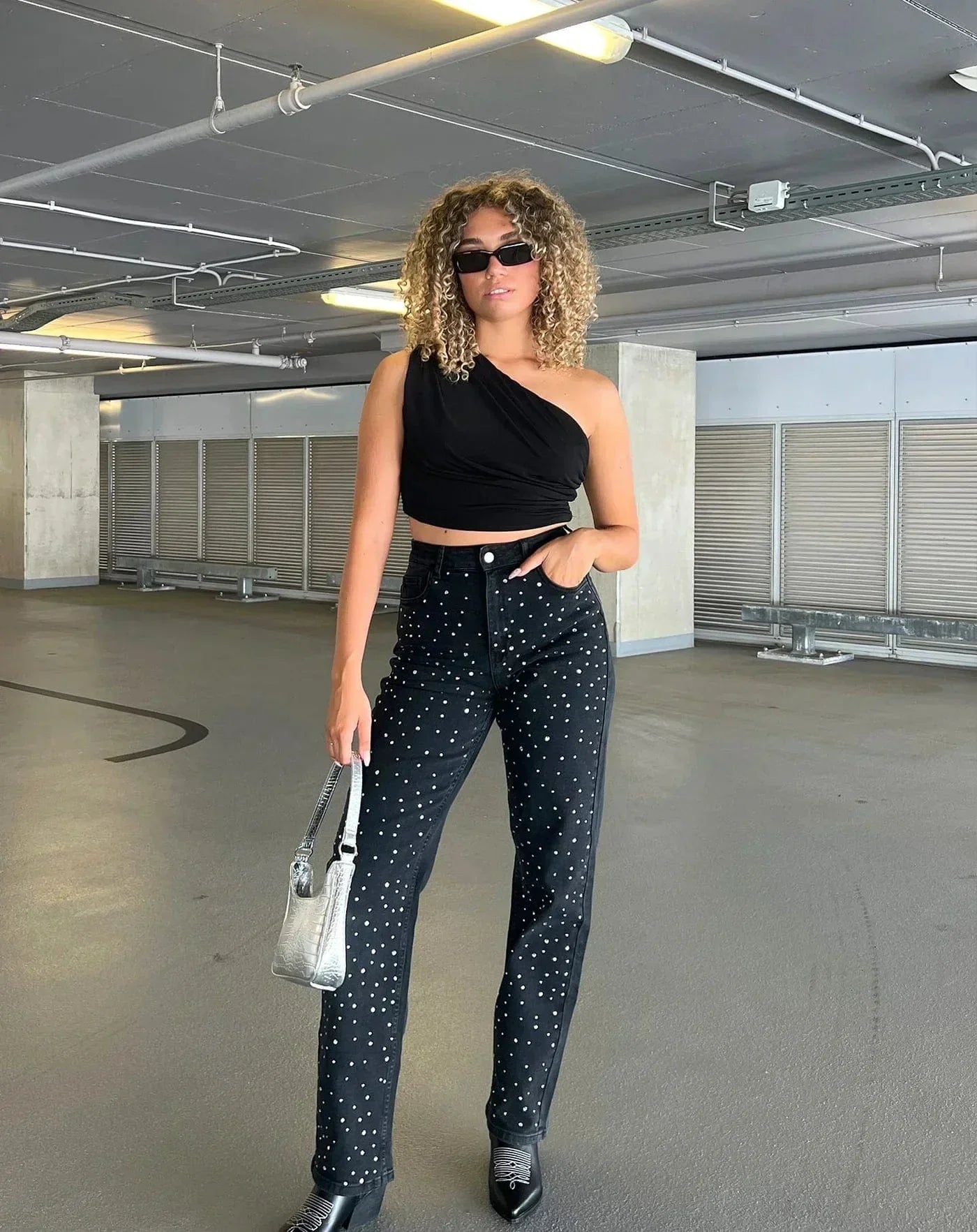 Glitzer-Jeans | Strahlender Look | Gerade Passform