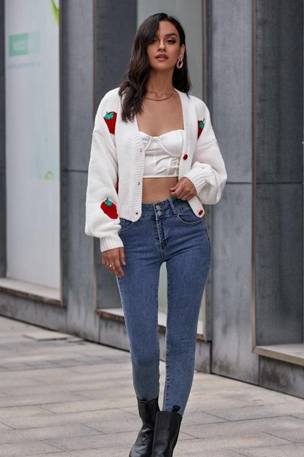 Avelena | Strawberry Knit Sweater Cardigan