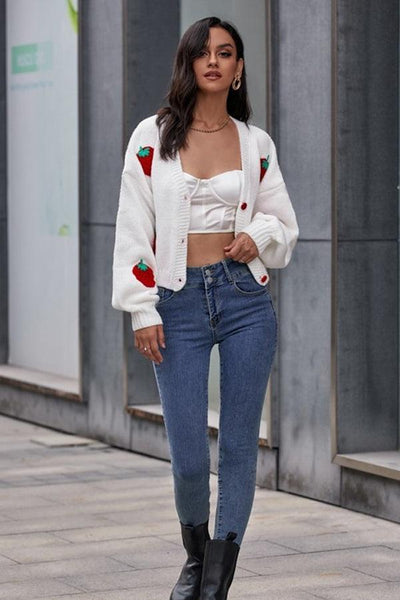 Avelena | Strawberry Knit Sweater Cardigan