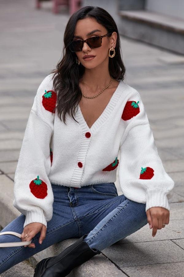 Avelena | Strawberry Knit Sweater Cardigan