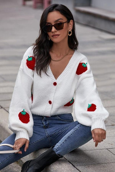 Avelena | Strawberry Knit Sweater Cardigan